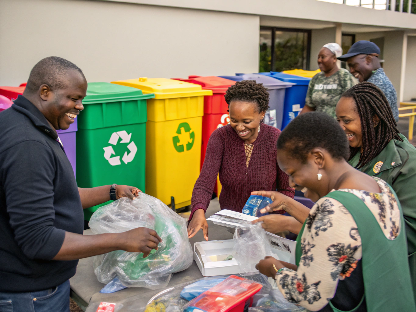 Community workshop participants collaborating on an upcycling project