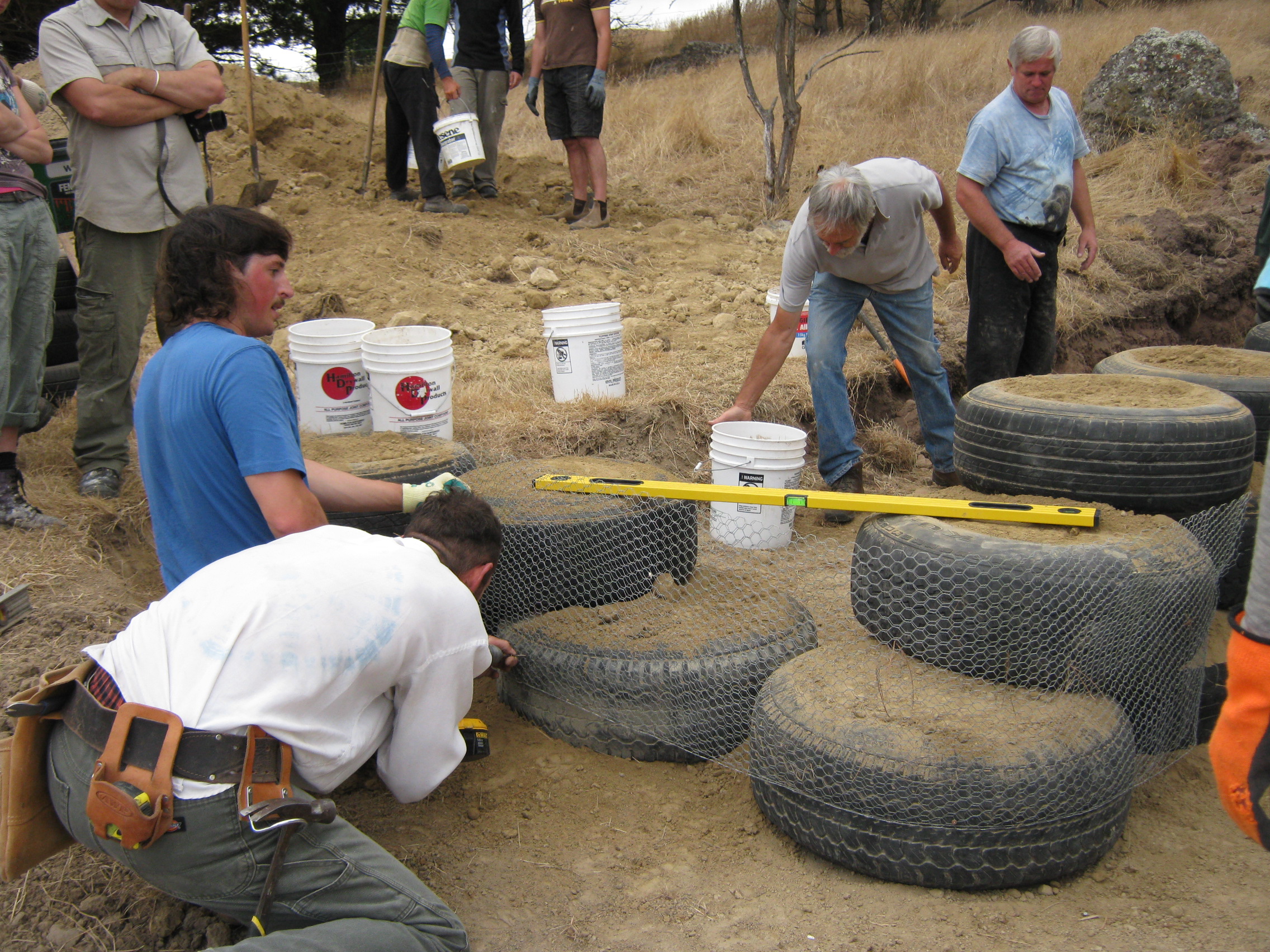 Community workshop teaching sustainable building techniques